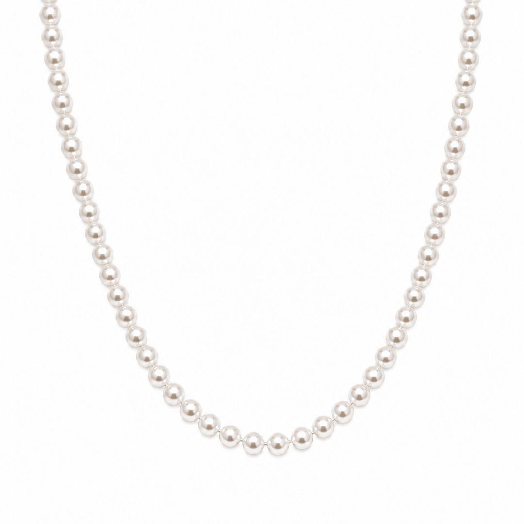 Corrente Colar com Pérolas (6mm) Banhado a Ouro 18k - 40 cm + 4 cm (Alongador)