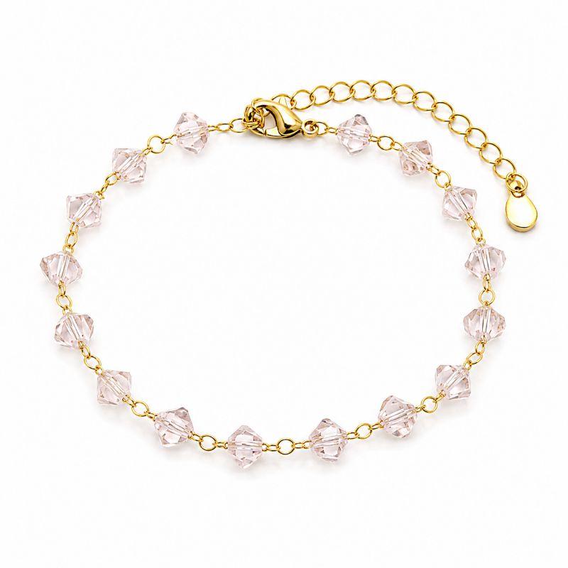 Pulseira com Cristais Rosas Banhado a Ouro 18k - 16,5 cm + 4 cm (Alongador)