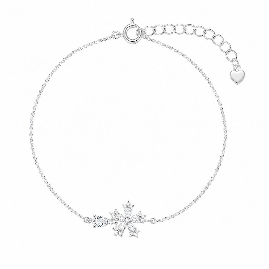 Pulseira Floco de Neve e Gota Cravejado Prata 925 com Zircônias - 15,5 cm + 3 cm (Alongador)