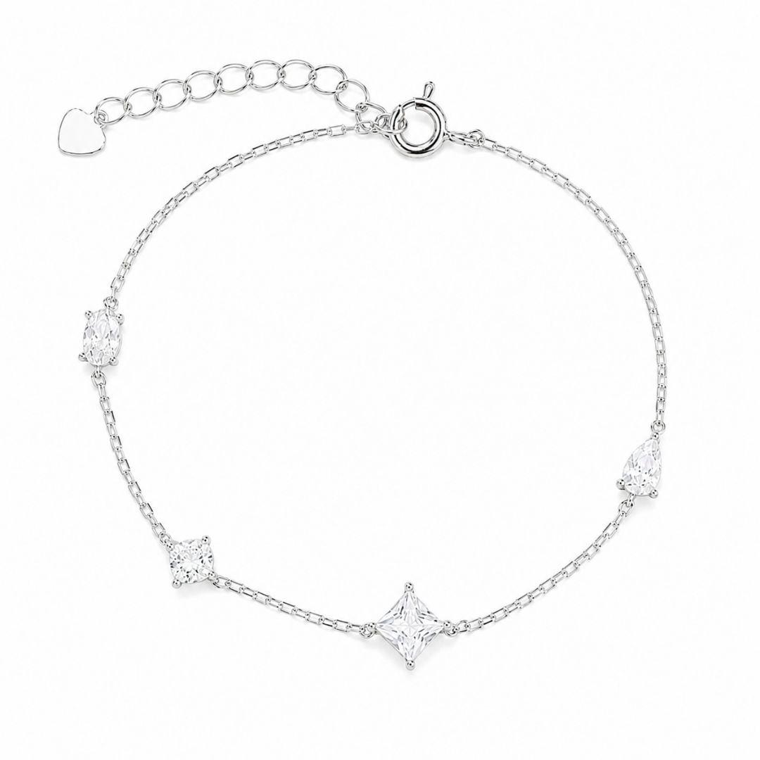 Pulseira Formas Geométricas Prata 925 com Zircônias - 16 cm + 3 cm (Alongador)