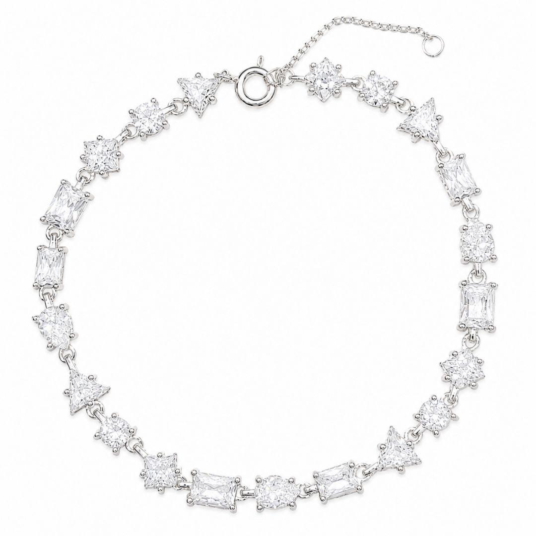 Pulseira Múltiplas Formas Geométricas Prata 925 com Zircônias - 17 cm + 2,5 cm (Extensor)