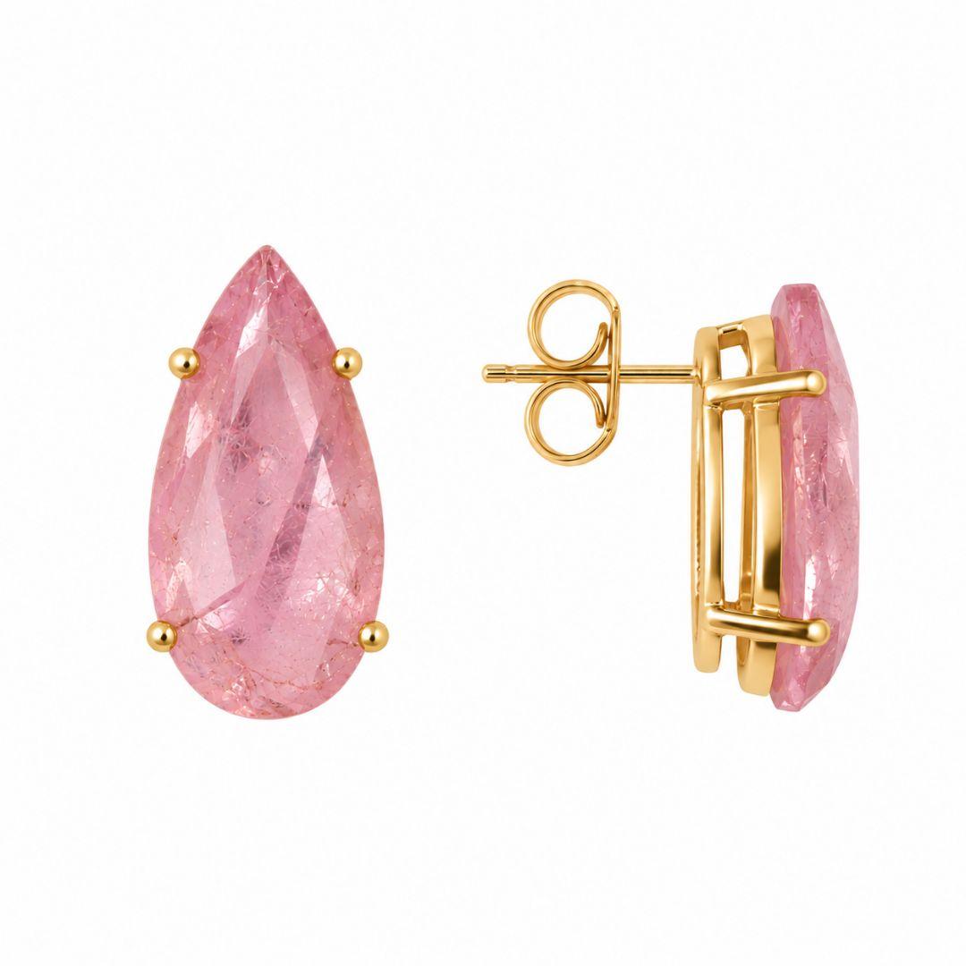 Brinco Gota Rosa Fusion Banhado a Ouro 18k com Zircônia - 2,2 cm